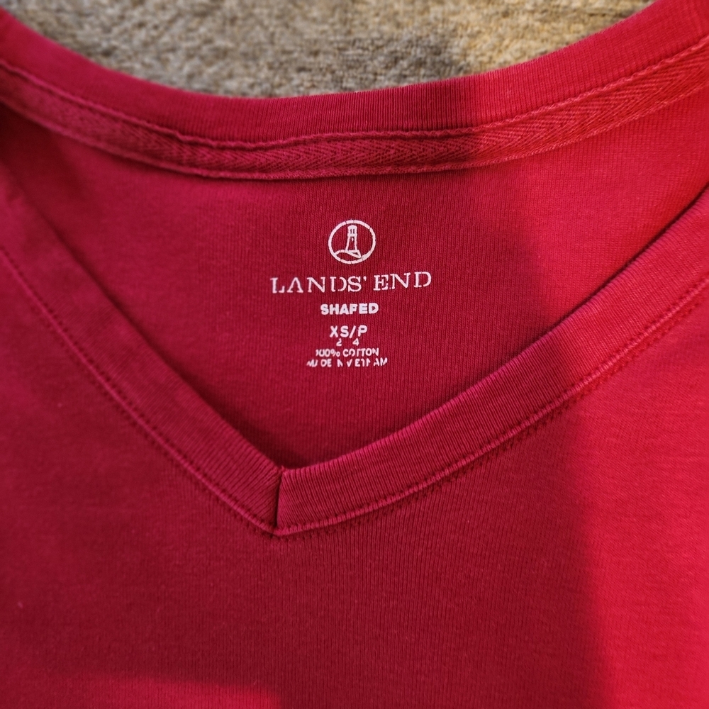 Land's End Red Long Sleeve V-Neck Top - Picture 2 of 6